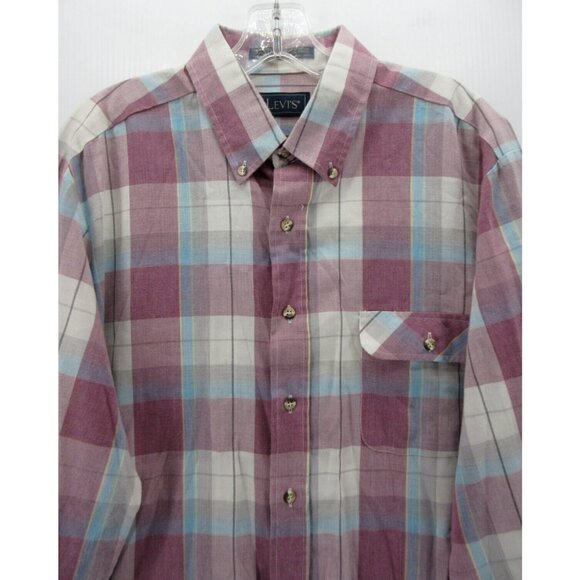 VINTAGE Levis Shirt XL Button Down Plaid Flap Pocket 80s 90s Western - Picture 2 of 10